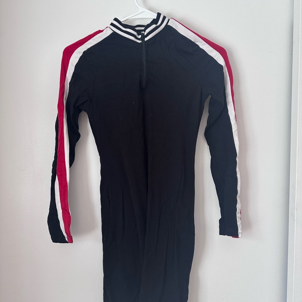 Black Dress with Red and White Stripes